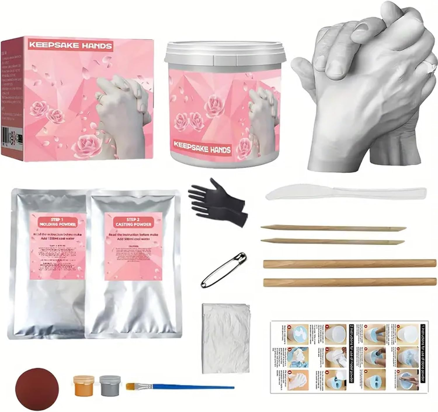 Plaster Hand Casting Kit for Couples, Hand Mold Keepsake Kit - Parent-Child Set, Couples Gifts for Anniversary, Mothers Day, Valentines Day, Christmas, Wedding Engagement