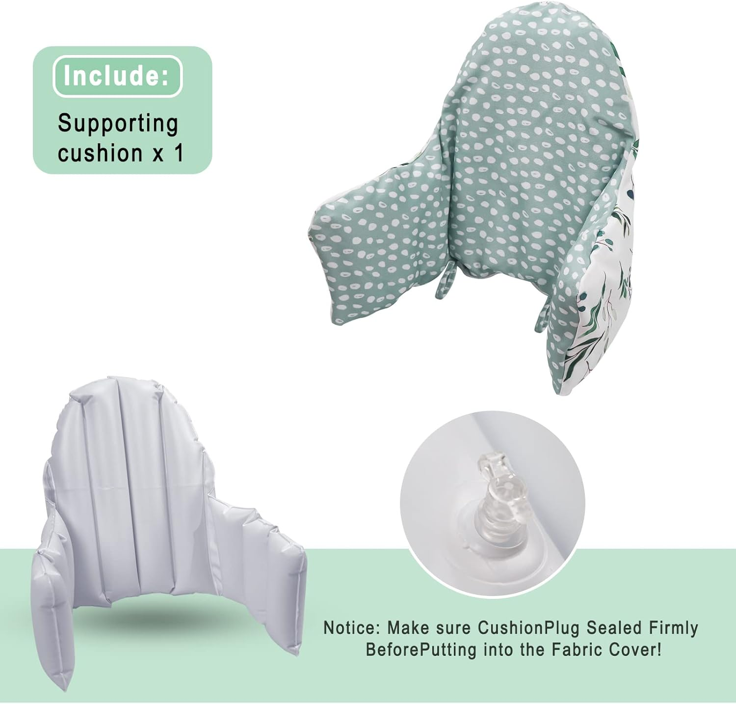 High Chair Cushion, Type High Chair Cover Pad, 2 Pieces Pad for High Chair,Highchair Cushion for IKEA Antilop Highchair, Built-In Inflatable Cushion (Fresh Leaves and Stone Flowers)