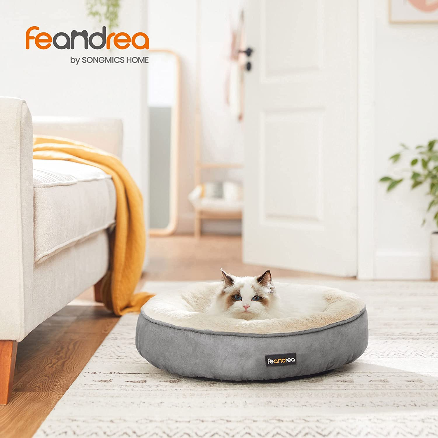 Feandrea Dog Bed, Donut Cat Bed, Washable Pet Sofa, Anti-Slip, Round, 50 Cm Dia., Light Gray PGW050G01 image number 3