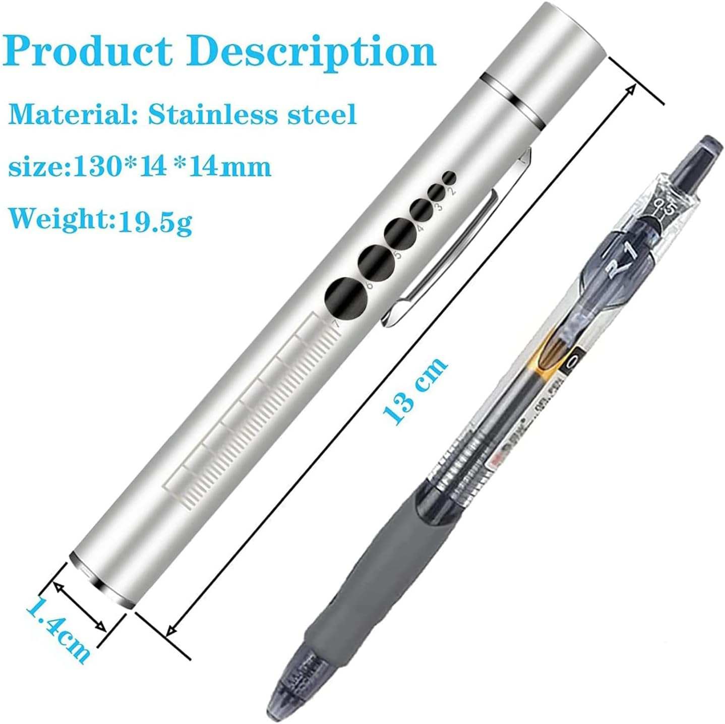 YUENTOEN Pen Light,Usb Rechargeable LED Flashlight with Pupil Gauge Stainless Steel Clip Dual Light Source for Home and Outdoor(Silver) image number 1