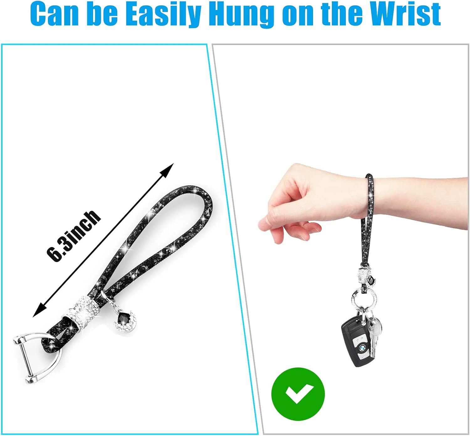 Cute Wrist Car Keychain for Women, Crystal Keychain Accessories，Bling Wrist Lanyard for Keys, Car Key image number 6