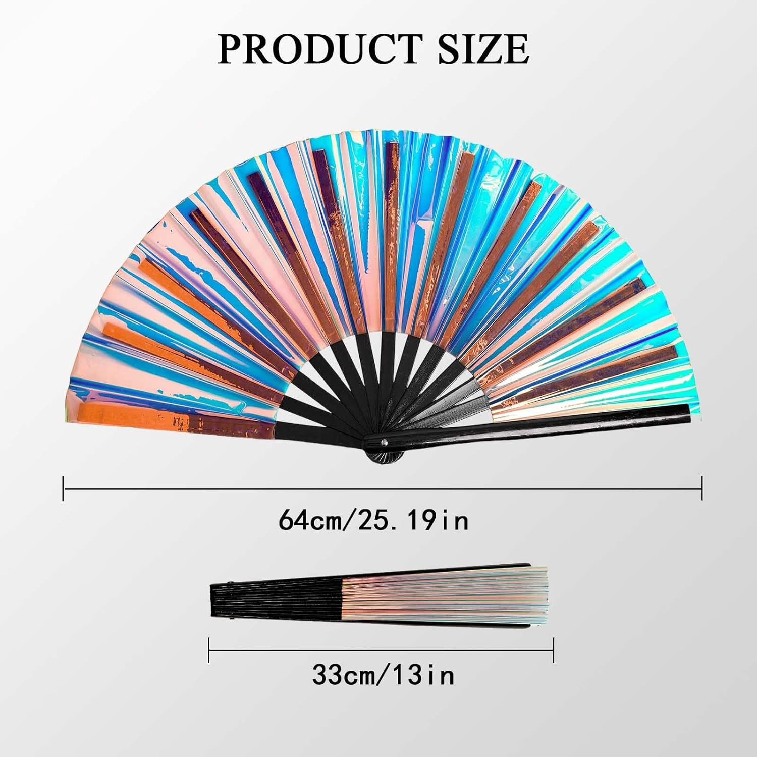 Large Clack Hand Rave Fan Holographic Folding Popping Line Dance Fan Foldable Handheld Clacking Fans for Line Dancing Craft Laser Rave Accessories for Festival Rainbow Outfits Party Club(Light Blue)