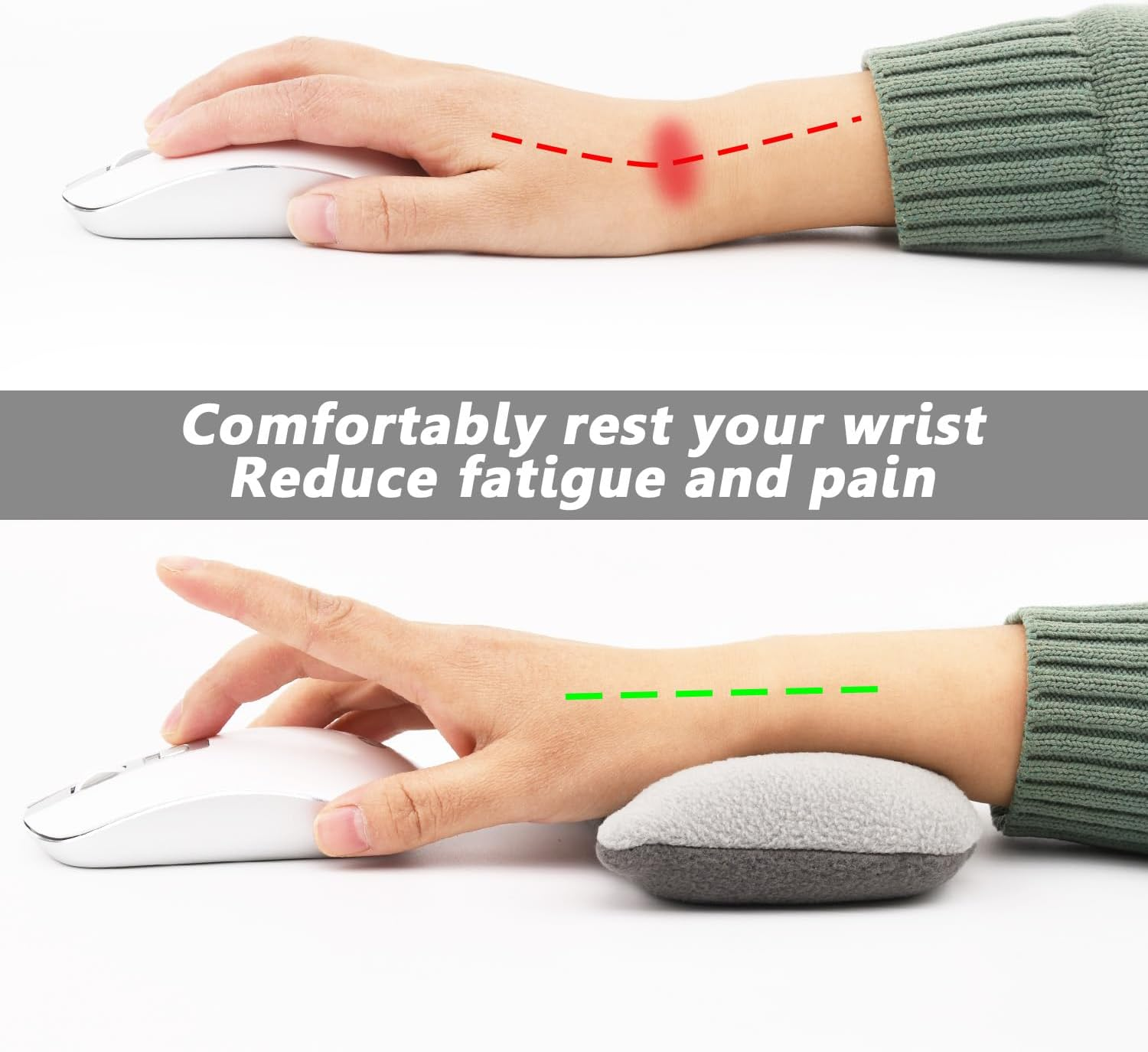 Large Mouse Wrist Rest Bean Bag, Ergonomic Mouse Support Pad Filled Ergo Beads for Computer, Laptop, PC Gaming (Gray)