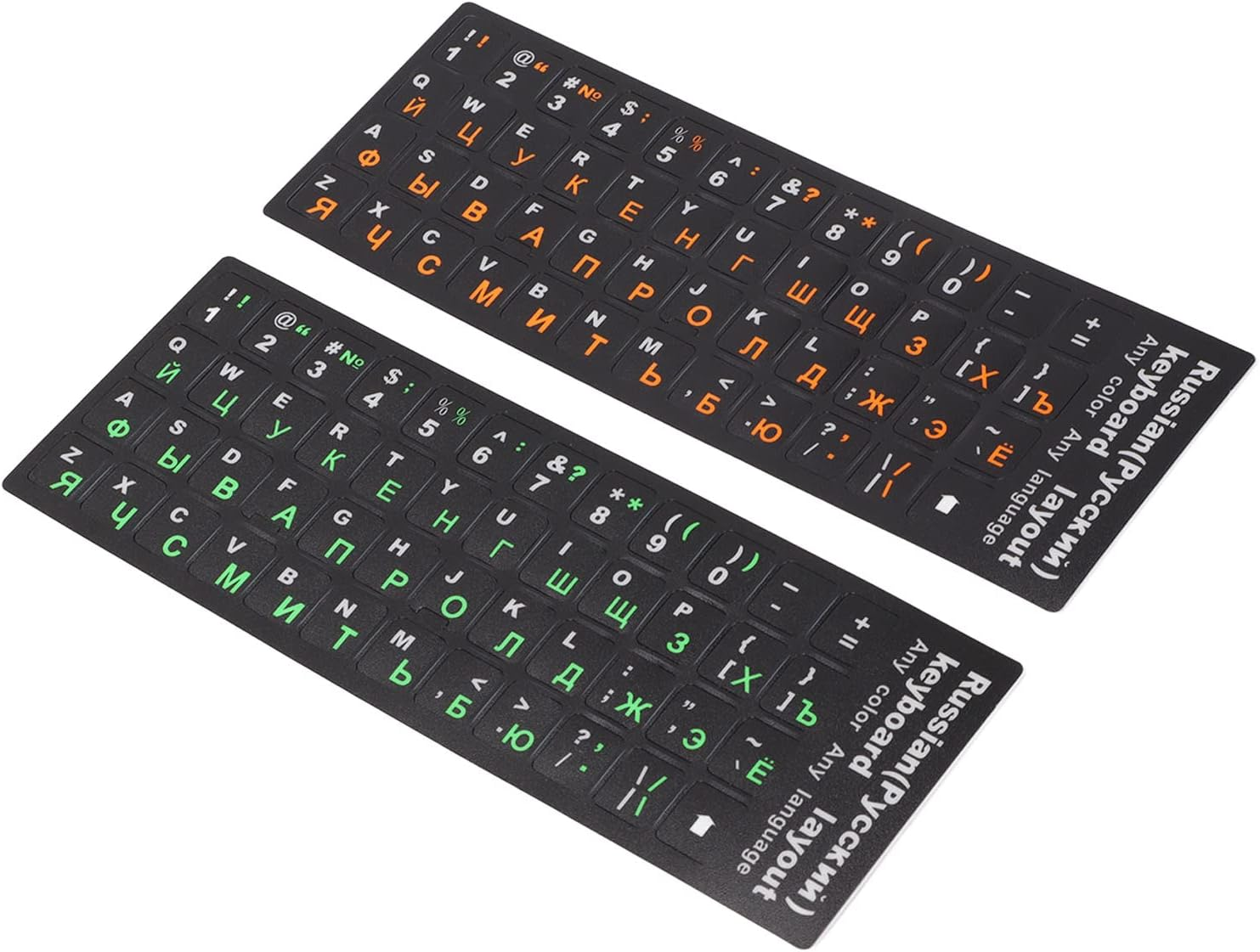 Cryfokt 2Pcs Russian Keyboard Stickers, Unique Coating, Waterproof Dustproof, Cyrillic Keyboard Letter Replacement, Green & Orange, PVC Material, PC Laptop Desktop image number 2