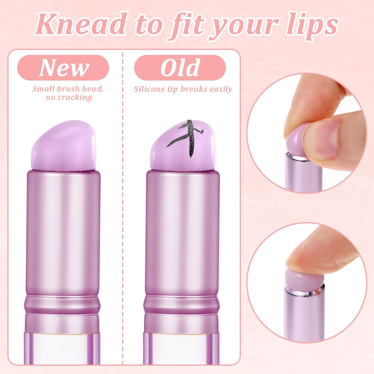 2PCS Silicone Nail Brush, Ombre Nail Brush, Silicone Lip Brush, Reusable Silicone Nail Chrome Applicator, Silicone Nail Brush Tools for Chrome, Ombre, French Nail, Lipstick, Concealer(Purple) image number 4