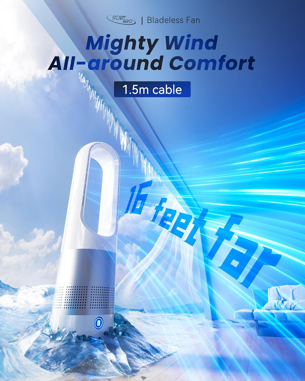 Bladeless Tower Fans for Bedroom - 8In1 Pedestal Fan Cooling Quiet, 90&deg; Oscillating Tower Fan with 8 Speeds, 8 Hour Timer, Oscillating Pedestal Fan with Remote for Indoor, Bedroom, Home & Office image number 2