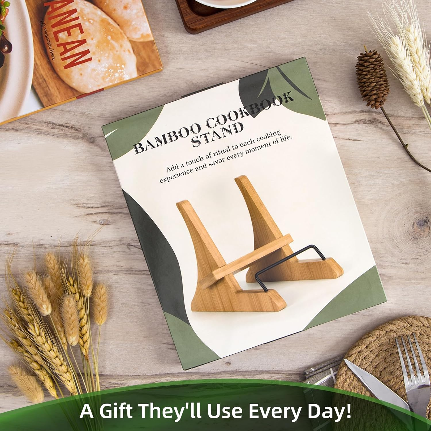 PUERSI Cookbook Stand for Kitchen Counter, Bamboo Cookbook Holder, Wooden Cook Book Stand for Kitchen, Recipe Book Holder - New Patented Design image number 1