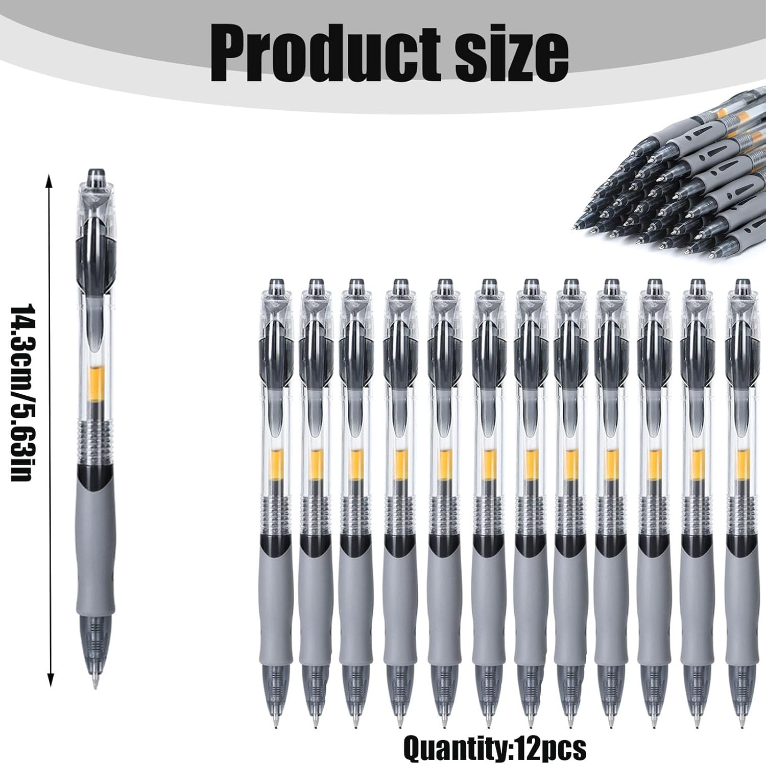 Retractable Fine Gel Pen, Black Gel Pen Fine Point Retractable Gel Ink Rollerball Pens for Smooth Writing (0.5Mm) (12PCS) image number 3