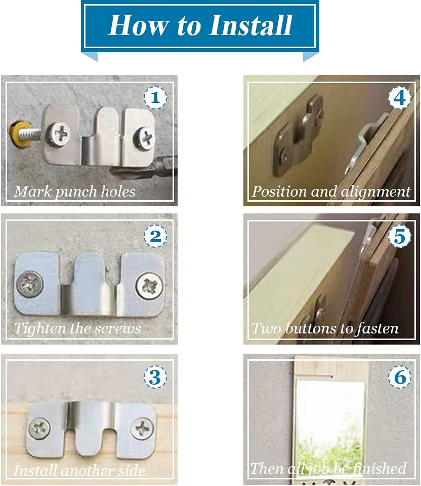 Bestgle 30 Pcs (15 Pairs) Wall Mount Buckle Bracket, Stainless Steel Interlocking Photo Frame Hanging Hook Hangers Buckle Insert Fittings for Mirror Picture Photo Painting image number 4