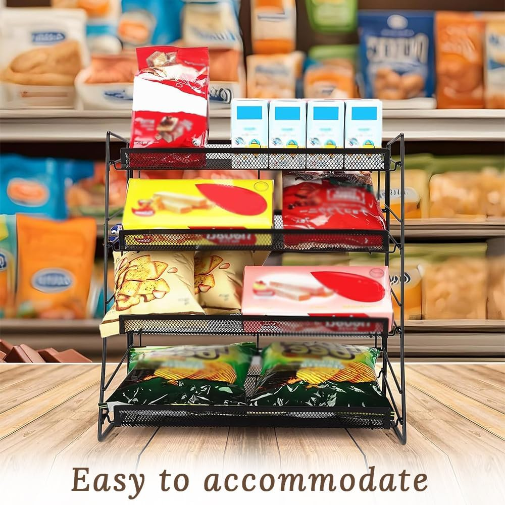 Four-Layer Candy Display Rack, Countertop Potato Chip Storage Rack, Multi-Layer Mesh Metal Snack Storage, Suitable for Countertops, Offices, Theaters, Kitchens and Stores