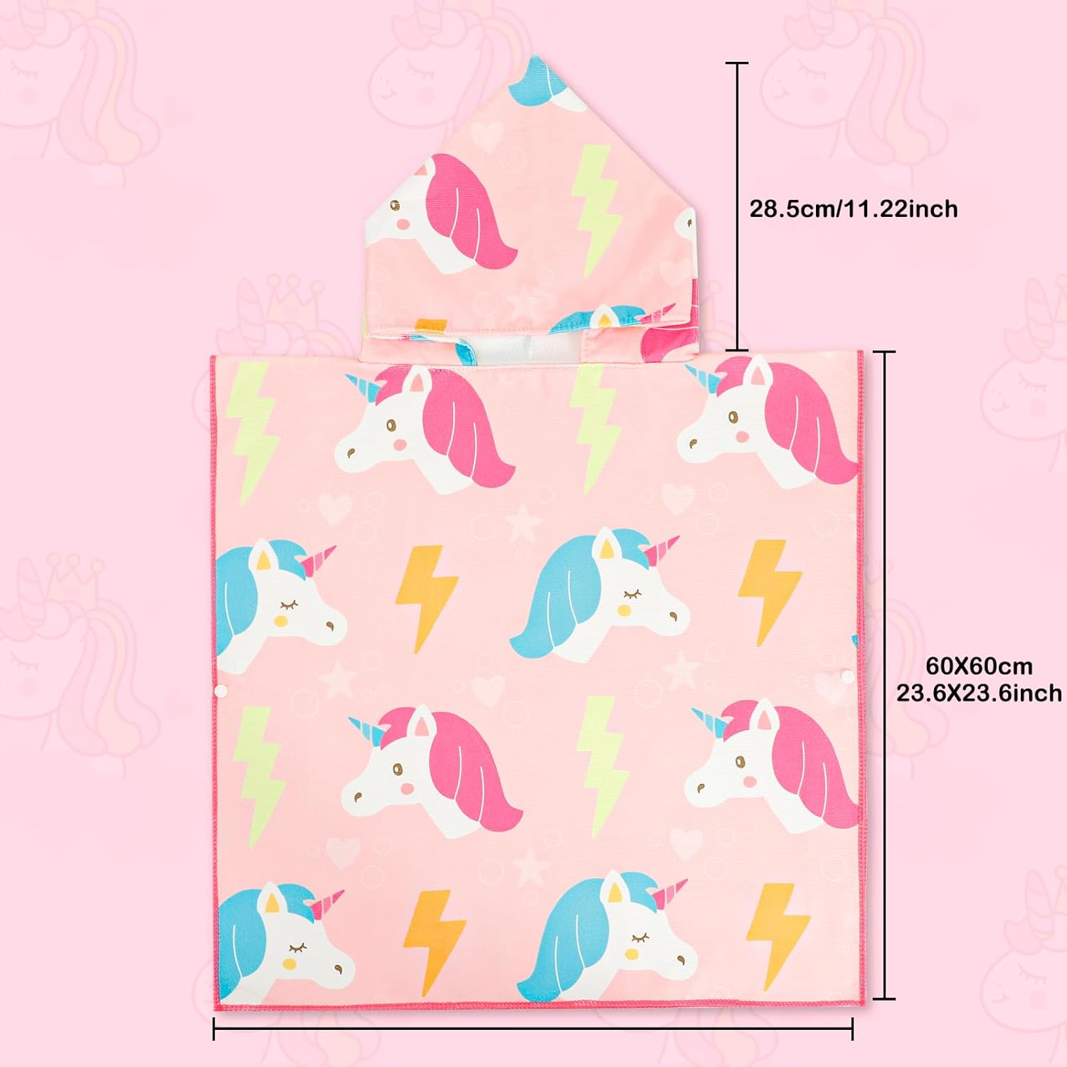 KAKU NANU Hooded Poncho Towels for Kids Beach Swimming Poncho Pink Unicorn Hooded Robe Girl Beach Poncho Pink 2 3 4 5 6 Years image number 1