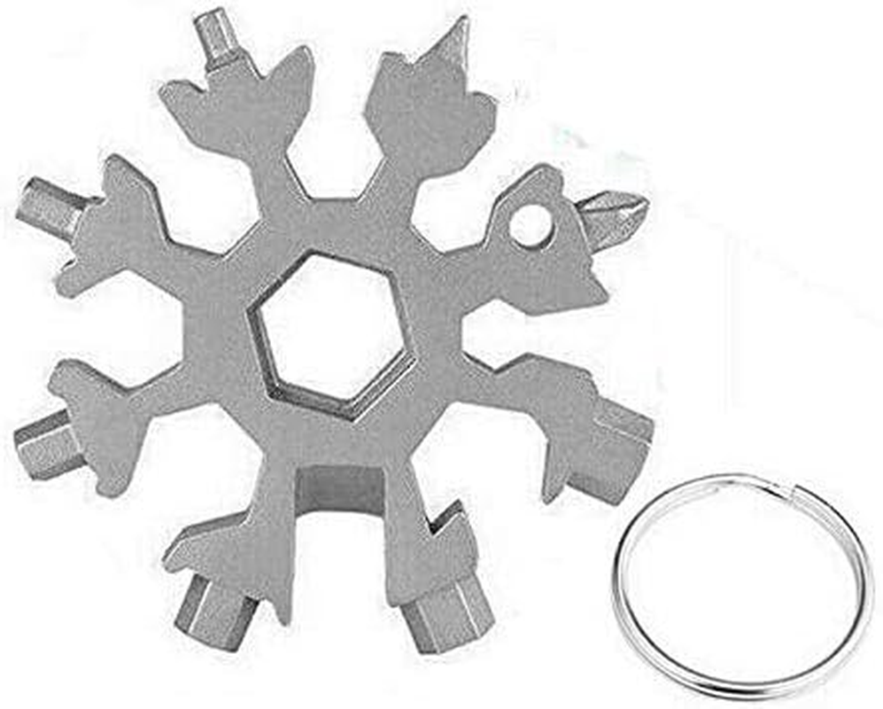 18 in 1 Stainless Multi-Tool Snowflake Keychain Wrench Screwdriver Bottle Opener (SILVER)