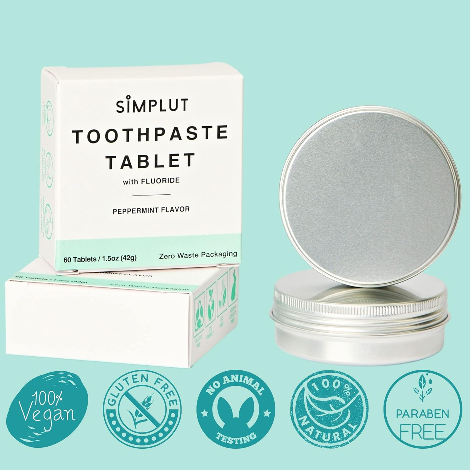 SIMPLUT Toothpaste Tablet &ndash; 60 Flavored Toothpaste Tabs &ndash; Mouthwash Tablets Ideal for Camping and Travel &ndash; Keep Your Breath Fresh on the Go (Peppermint)
