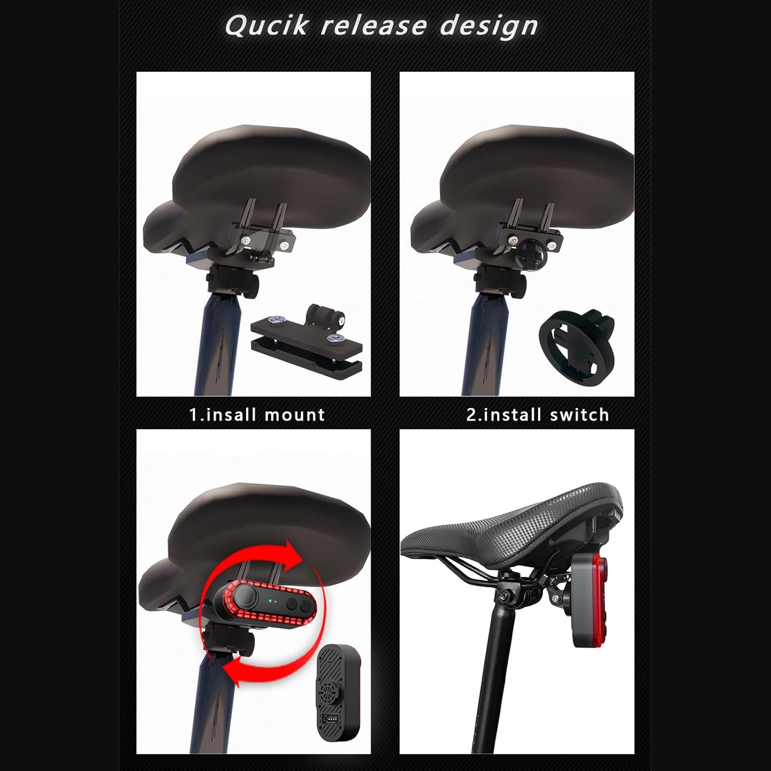 Bike Rear View Camera with 6 Lighting Modes Tail Light, 1080P 150&deg; Wide Angle | IPX6 Water Proof | 3500Mah | Rear Cycling Camera 180&deg; Adjustable Mount 6 Hours Endurance image number 2