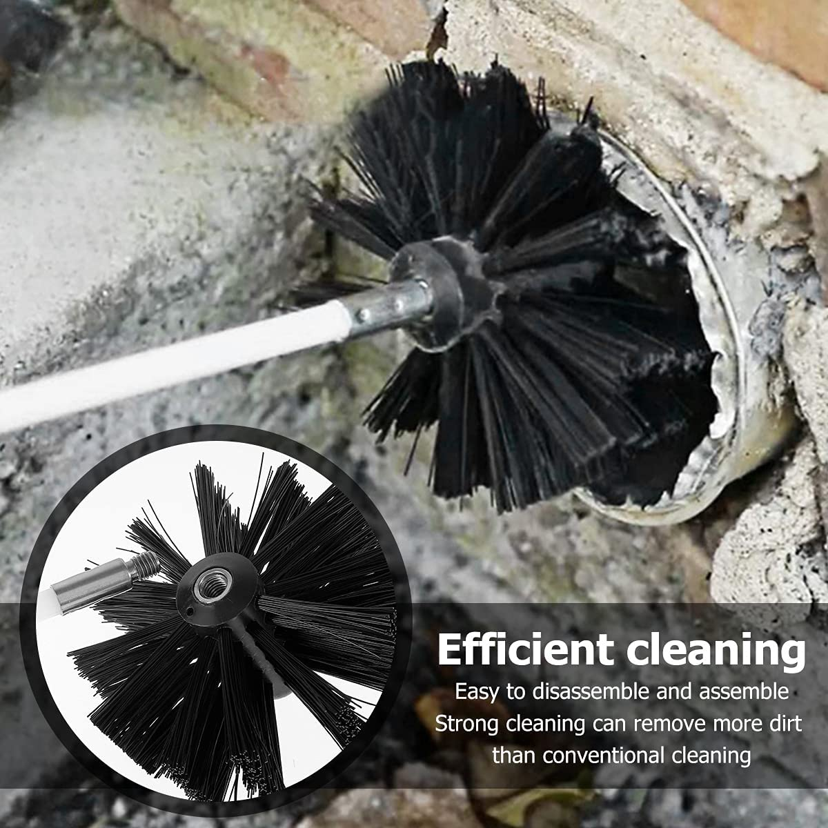 11Pcs Chimney Cleaning Brush Kit, 15FT Duct Vent Cleaning Brush Kits with Nylon Brush Heads and Rods Detachable Chimney Sweep Set Kit for Fireplace Dryer Vent Sewage Pipe Fume Hood image number 5