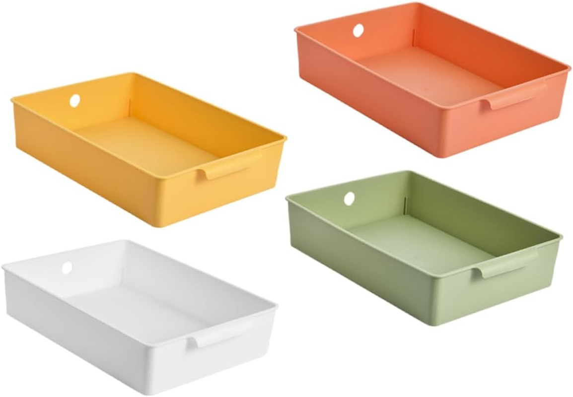 GRIRIW 4Pcs Desktop Storage Box Plastic Bins for Office Home Classroom Organization for Desk Supplies Books and Snacks Work Desk