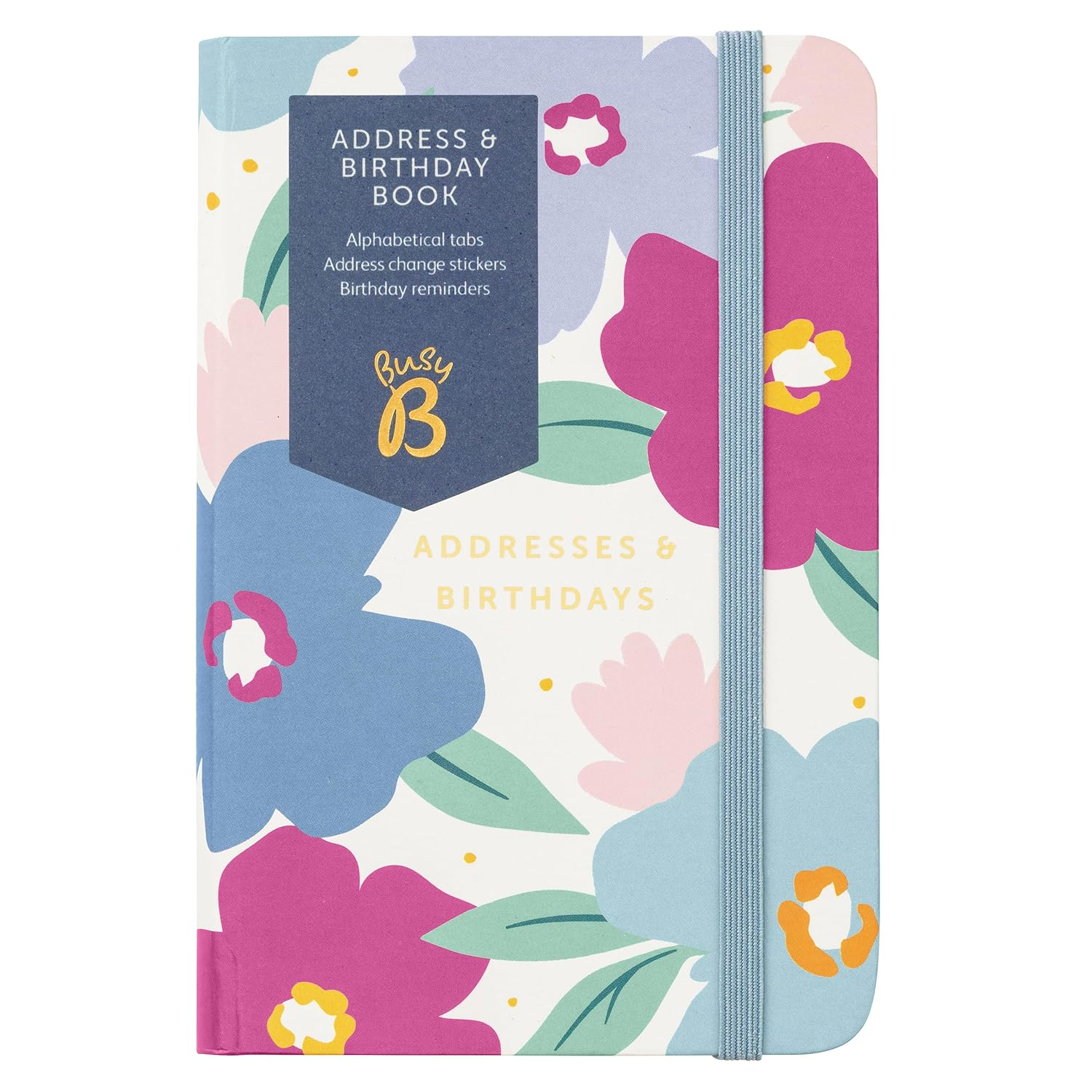 Busy B Address & Birthday Book - Floral with Alphabetical Tabs, Address Change Stickers, Birthday Reminders, Handy Pockets and Stickers