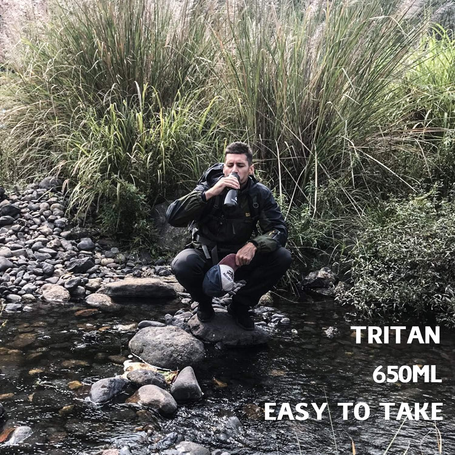 Survimate Filtered Water Bottle, BPA Free Tumblers with 4-Stage Intergrated Filter Straw for Camping, Hiking, Backpacking and Travel