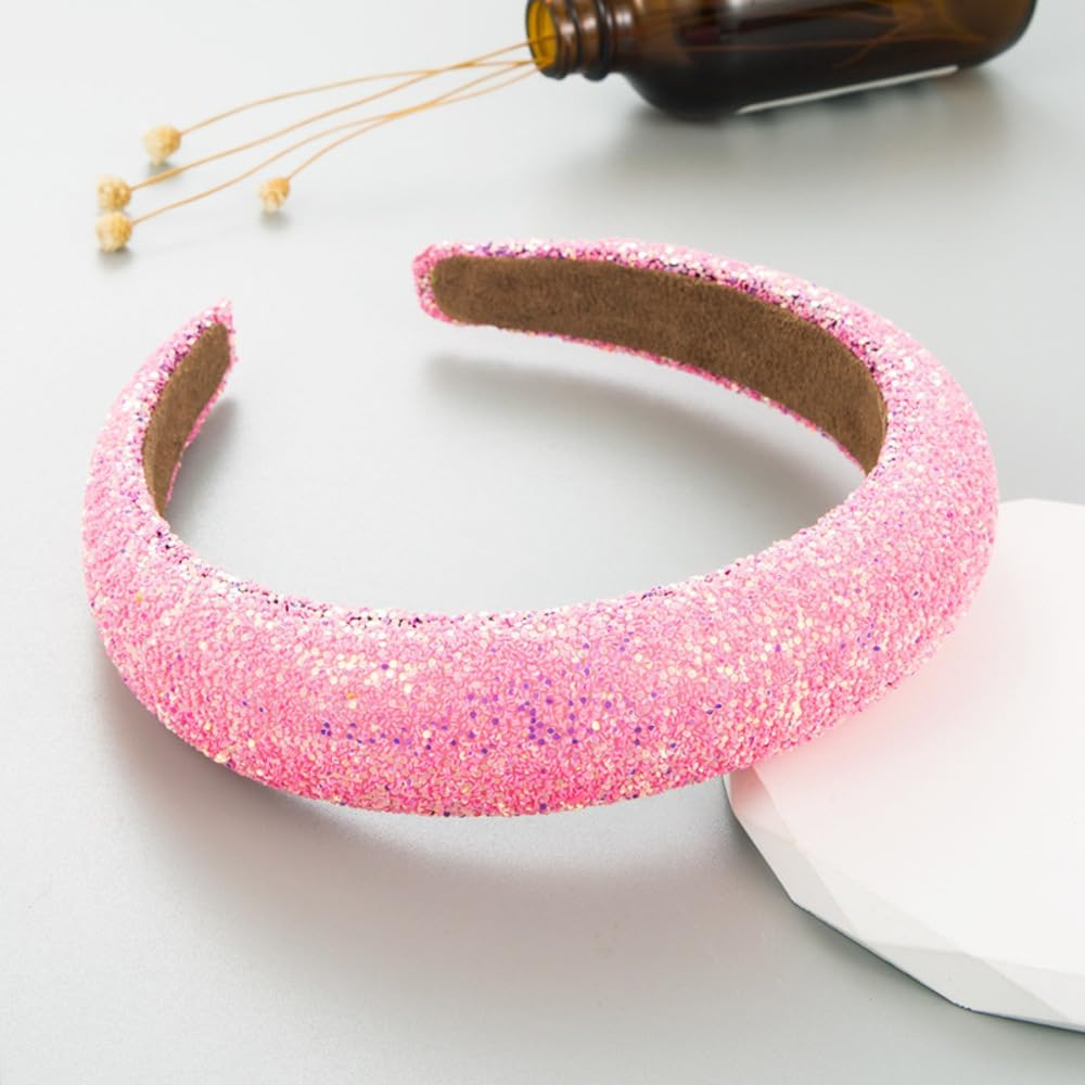 Blausky Women'S Wide Vintage Hair Bands, Hair Bands with Sequins, Women'S Hair Accessories, Non-Slip, Fabric Headband, Glitter Headband, 3 Cm Wide, Headband for Dirndl, Daily Use, Pink image number 2
