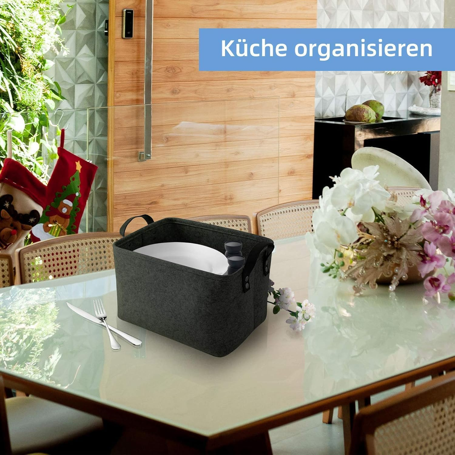 Foldable Felt Storage Basket with Eco-Friendly and Non-Toxic Materials, Leather Handles for Baby Room, Home Organisation, Laundry, and Toy Storage, Collapsible Design - Great Gift Idea - Jotron image number 6