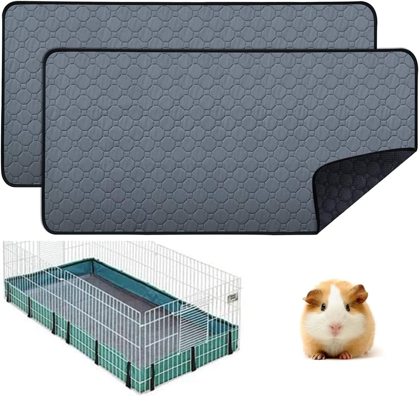2 Pcs Guinea Pig Cage Liners - Washable Guinea Pig Pee Pads, Waterproof Reusable & anti Slip Guinea Pig Bedding Fast and Super Absorbent Pee Pad for Small Animals Rabbit Hamster Rat image number 5