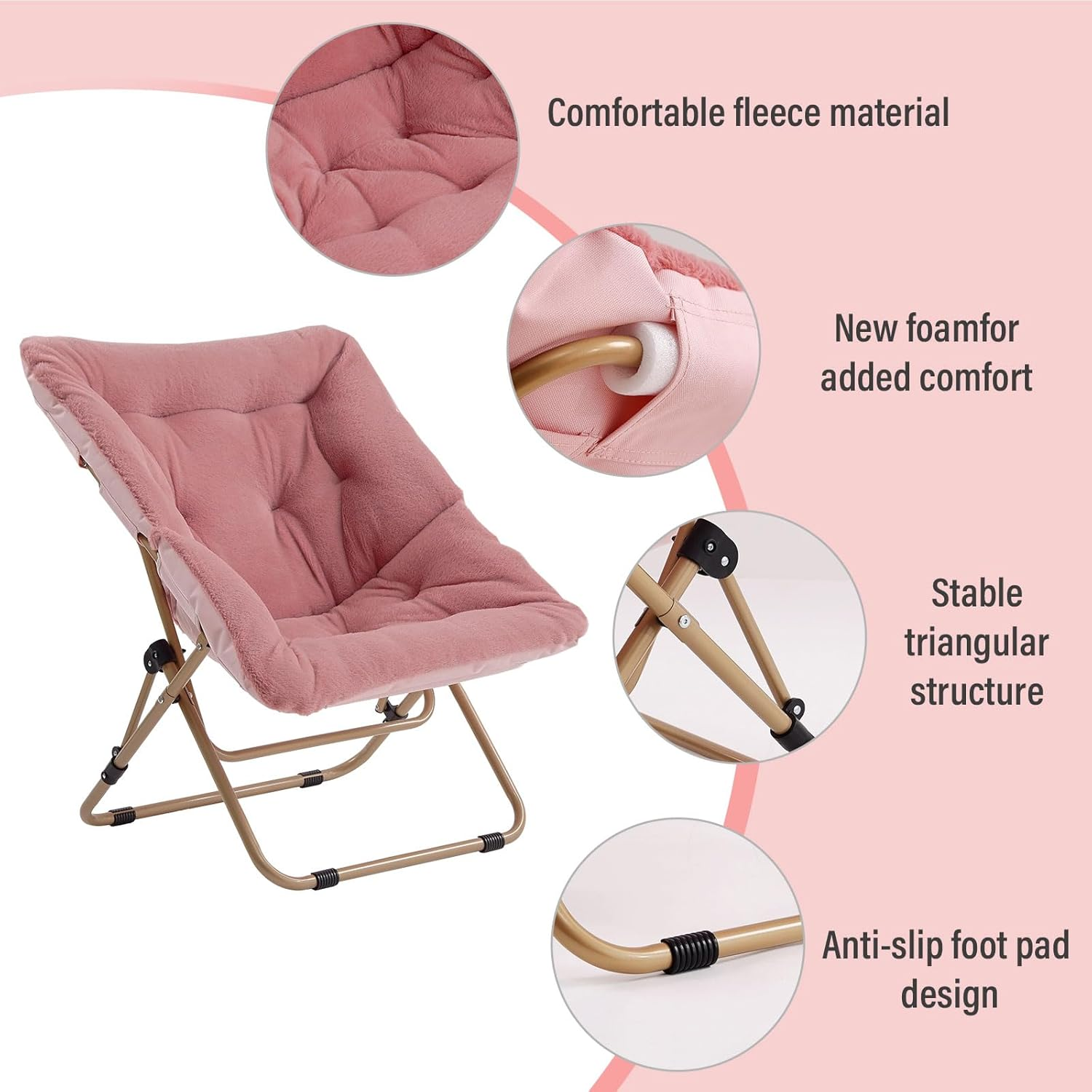 Tiita Comfy Saucer Chair, Soft Faux Fur Oversized Folding Accent Chair, Lounge Lazy Chair for Teens Adults, Metal Frame Moon Chair for Bedroom, Living Room, Dorm Rooms - Beige image number 7