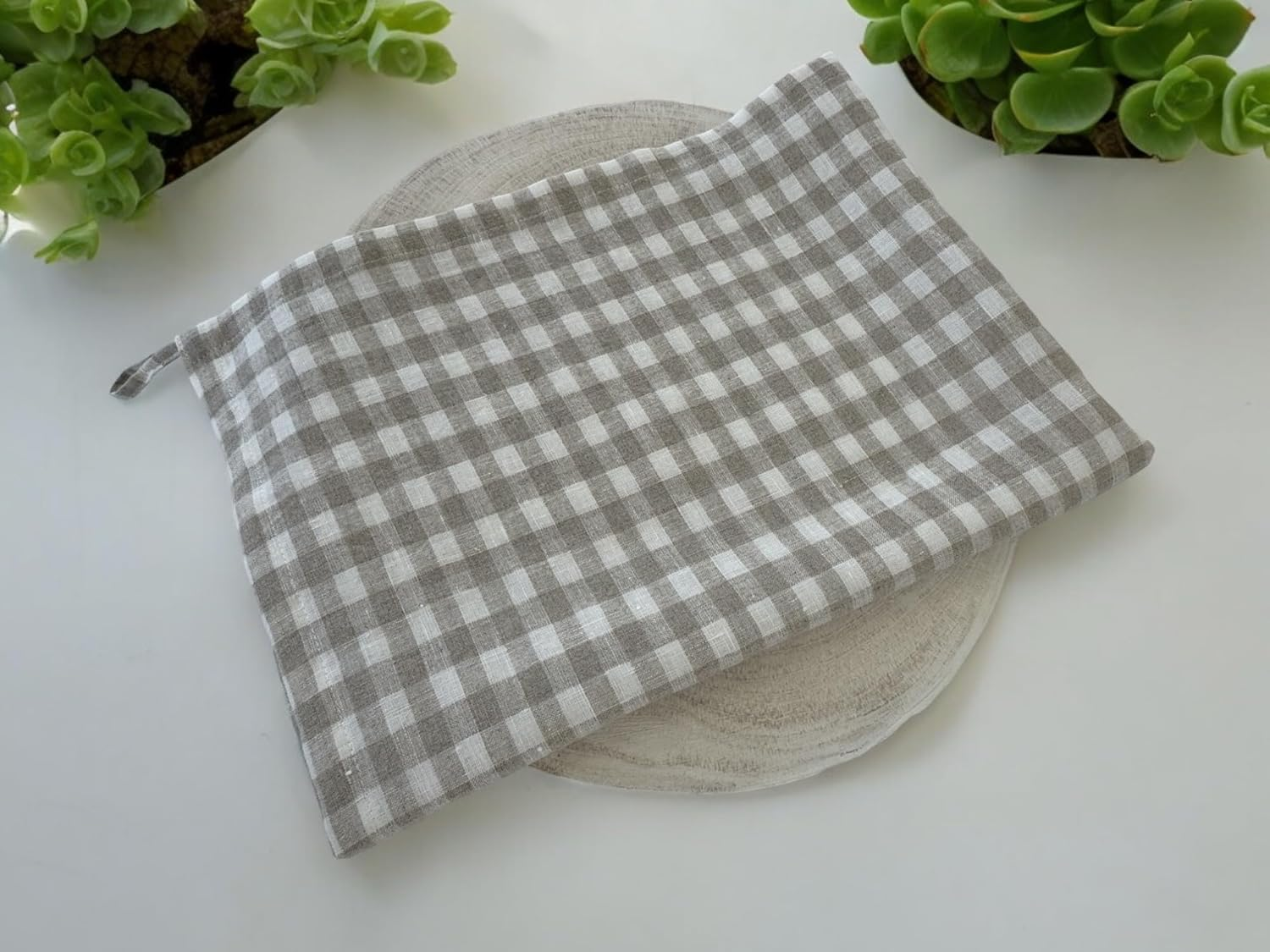 Eight Owls Stonewashed Linen Kitchen Dish Towels - 20 X 27 Inch &ndash; 100% Pure Linen Tea Towel/Hand Towel - Set of 2 (Natural Check) image number 4