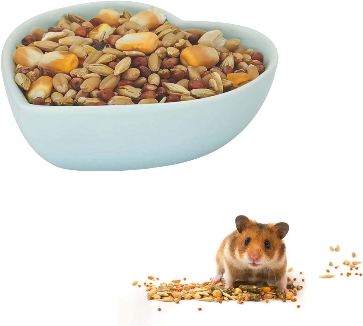 Luckyopt Hamster Bowl, Ceramic Heart-Shaped Pet Bowl Hamster Food Bowl, Washable Small Animal Bowl Hamster Water Bowl for Hamster, Guinea Pig, Gerbil, Hedgehog, Chinchilla, Parrot (Yellow)