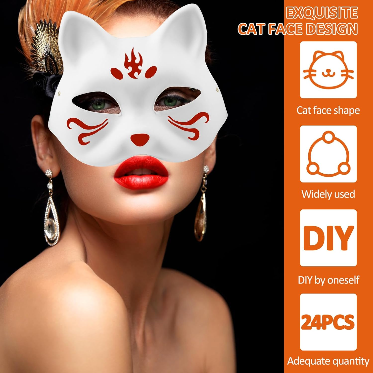 24PCS DIY White Paper Cat Mask for Costume Party Smooth Surface Paintable Animal Half Face Masquerade Mask Lightweight Fox Facepiece for Art Project image number 1