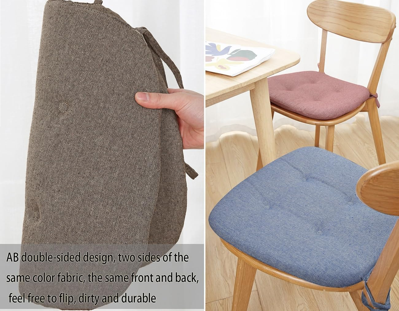 Cushion Kitchen Chair Cushions with Ties, Double Sided Chair Pads for Dining Room, U Shaped Non-Slip Seat Cushions, 2/4/6 Pack (Color : Black and Gray, Size : 6 Pack) image number 3