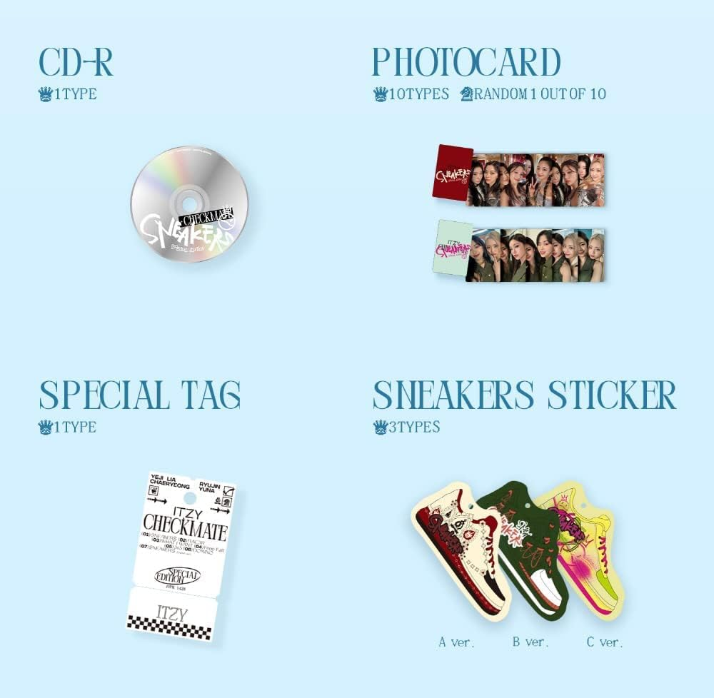 ITZY CHECKMATE SPECIAL EDITION Random Version Cd+1P Lyric Poster on Pack+24P Photobook+1P Photocard+1Ea Special Tag+1Ea Sneakers Sticker+1Ea Postcard&Seal Sticker+Tracking Sealed image number 1