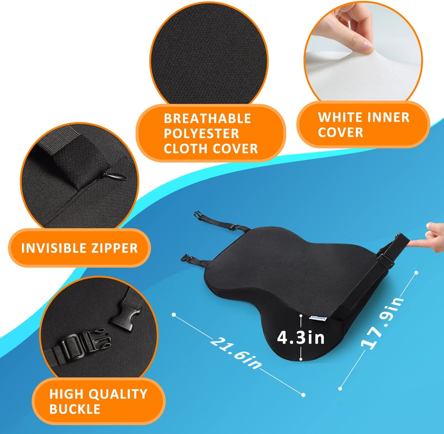 Thin and Light Back Cushion Lumbar Pillow for Home Chair, Office Chair,And Car Seat - Black image number 1
