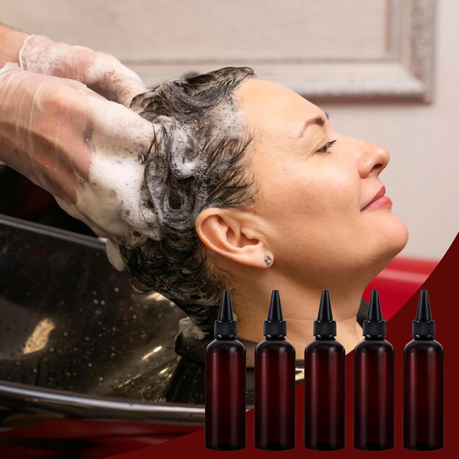 Sibba 5Pcs Hair Color Applicator Bottle, Hair Dye Bottles Oil Applicator Bottle, Empty Plastic Reusable Twist Top Cap Bottles for Dye Oil Liquid Shampoo Lotion, Amber, 2.5OZ image number 5