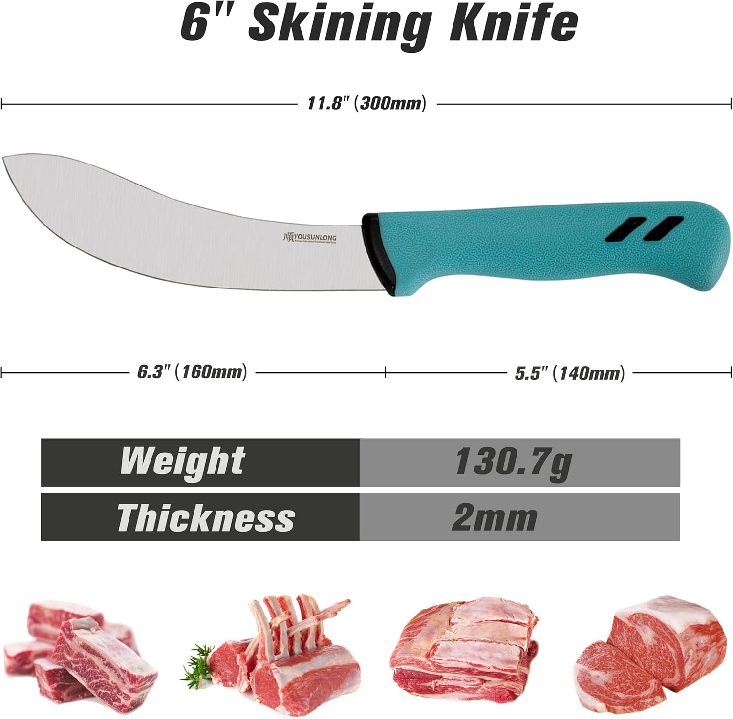 YOUSUNLONG Skinning Knife Professional Beef Skinning Knife 6 Inch - Premium High Carbon Molybdenum Steel Blade - Santoprene Handle image number 3