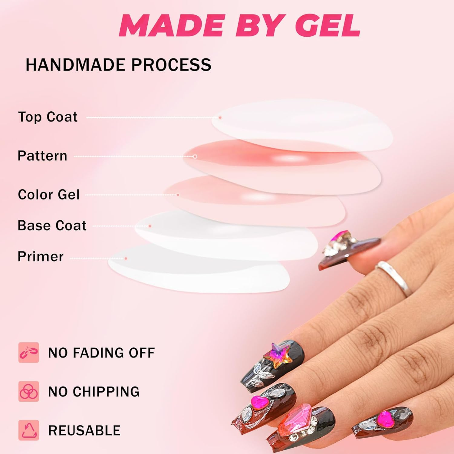 Sethexy Handmade Black Cat Eye Gradient False Nails Sparkle French Medium Press on Nails Sparkle Shiny Acrylic False Fingernails Removable for Women and Girls image number 3