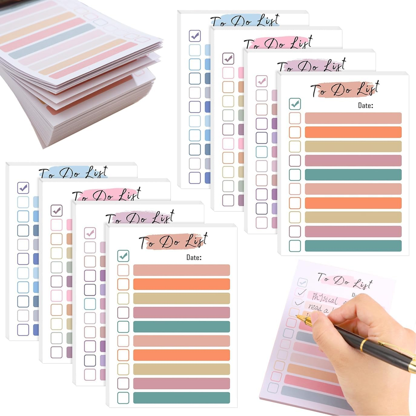 8 Packs to Do List Notepad,Betterjonny 4 X 6 Inch with Line Adhesive Memo Sticky Notes Notepad,Multi Colors Self-Stick Note Pads,For Office Home School Desk Supplies，50 Sheet/Pad