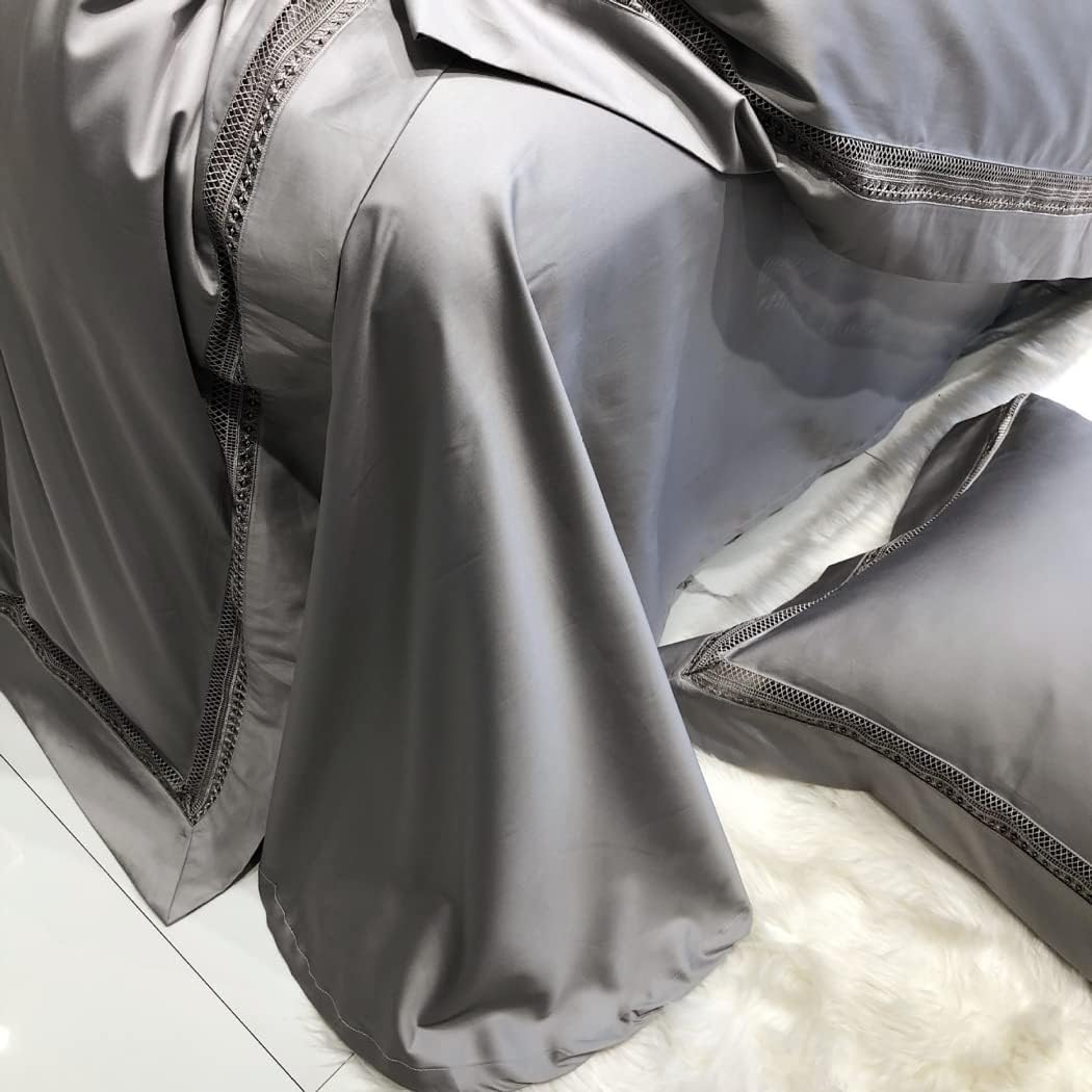 Modern Minimalist Hollow Edge Long-Staple Cotton Four-Piece Set Cotton Cotton Solid Color Quilt Cover Bedding,Silver,2200 * 2400Mm image number 3