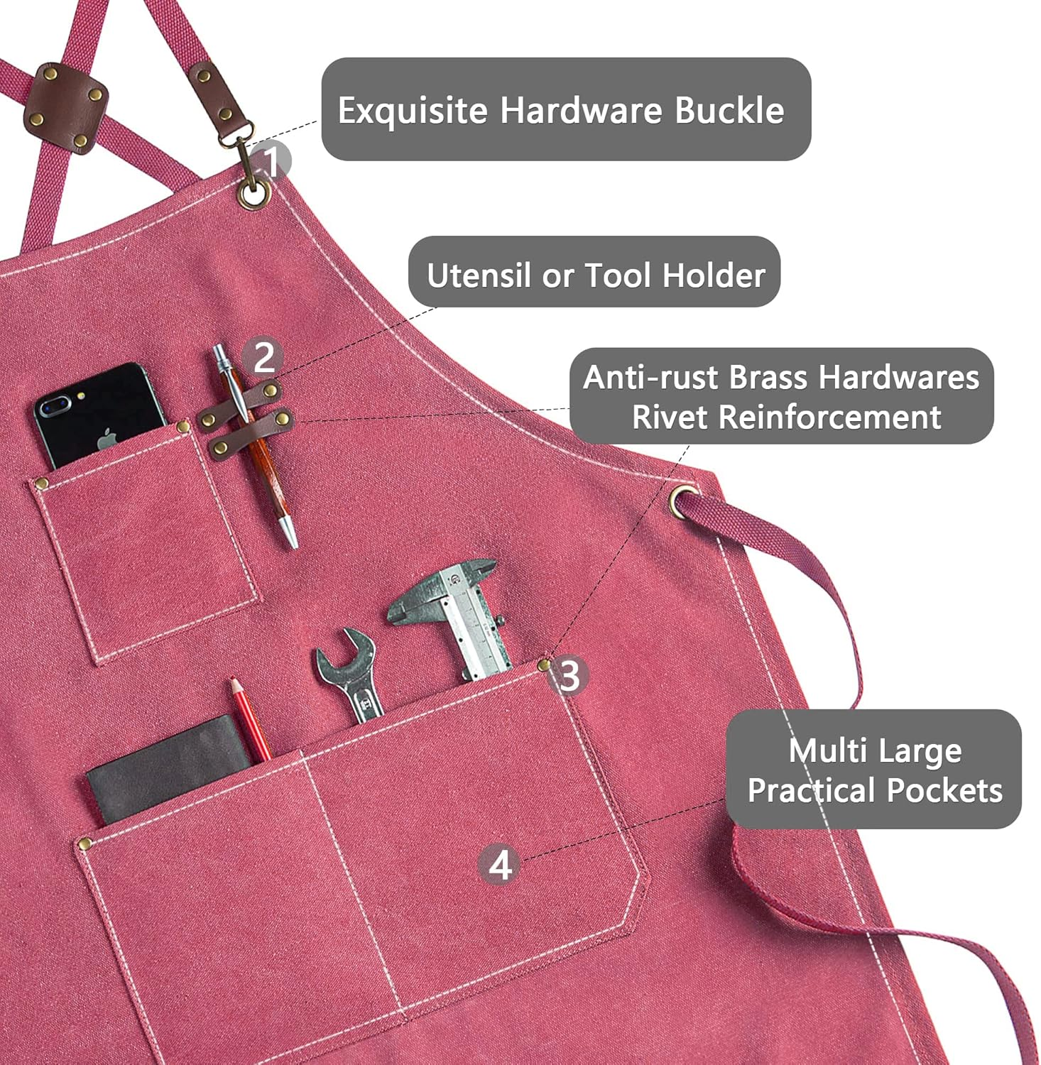 CONTAIL Chef Apron for Men Women, Canvas Aprons with Pockets-Cross Back Kitchen Apron for Cooking Grilling Baking BBQ Barber image number 5