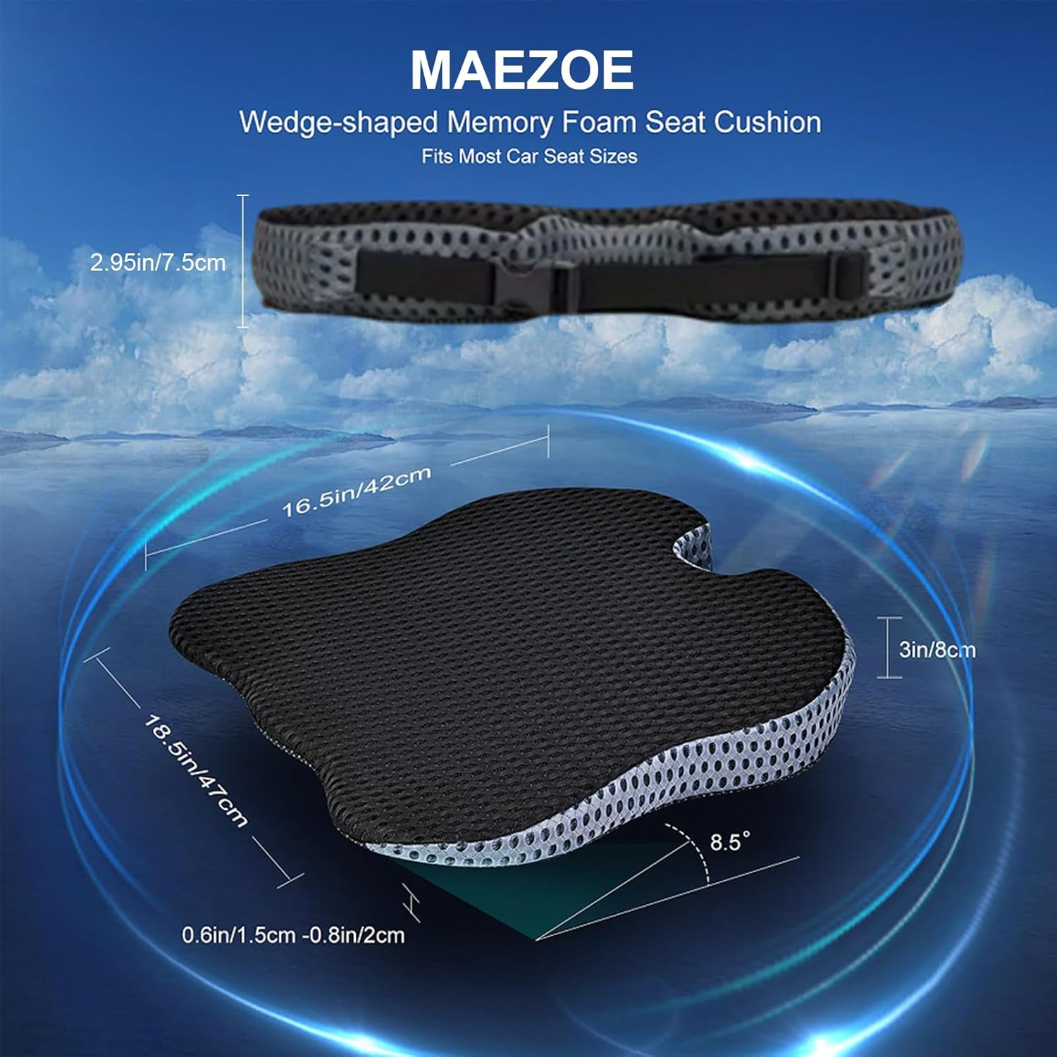 MAEZOE Car Seat Cushions for Driving, Adult Booster Seat for Car, 100% Polyurethane Wedge-Shaped Memory Foam for Driver/Passenger - Tailbone Pain Relief Cushion, Sciatica & Back Support image number 5