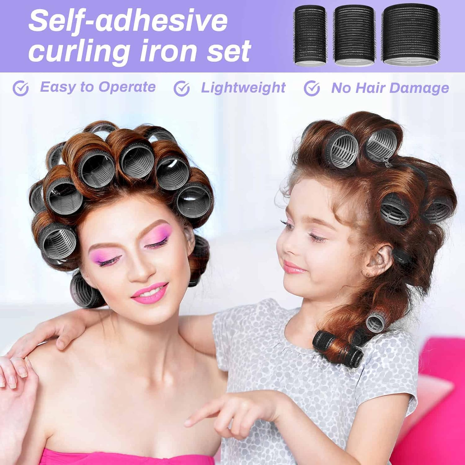 Self Grip Hair Rollers and Curlers Set - 24 Pieces with 3 Sizes (4 Jumbo, 4 Large, 4 Medium) and 12 Clips for Long, Short, Thick, Fine Hair Styling image number 5