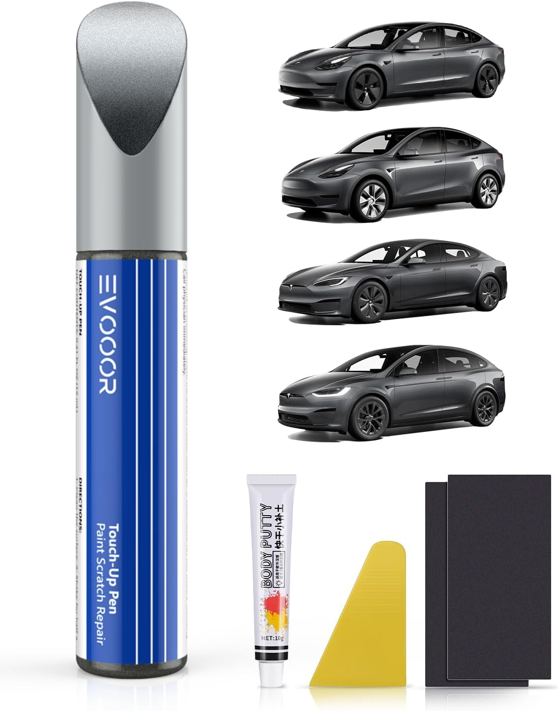 Quicksilver(Pn00) Touch up Paint for Tesla Curb Rash Repair Kit - DIY Kit with Color-Matched Touch up Paint for Model 3/Y/S/X