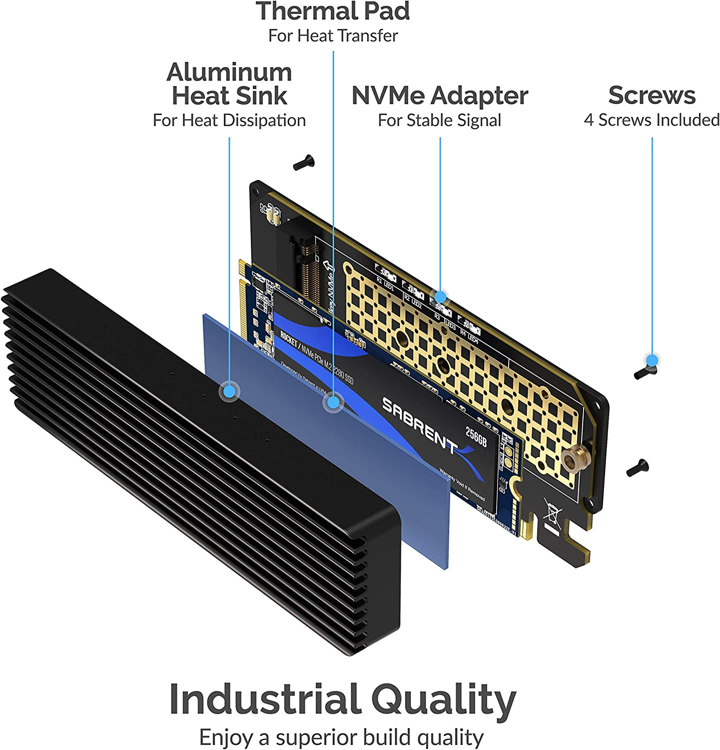 SABRENT Nvme M.2 SSD to Pcie X16/X8/X4 Card with Aluminum Heatsink (EC-PCIE) image number 4