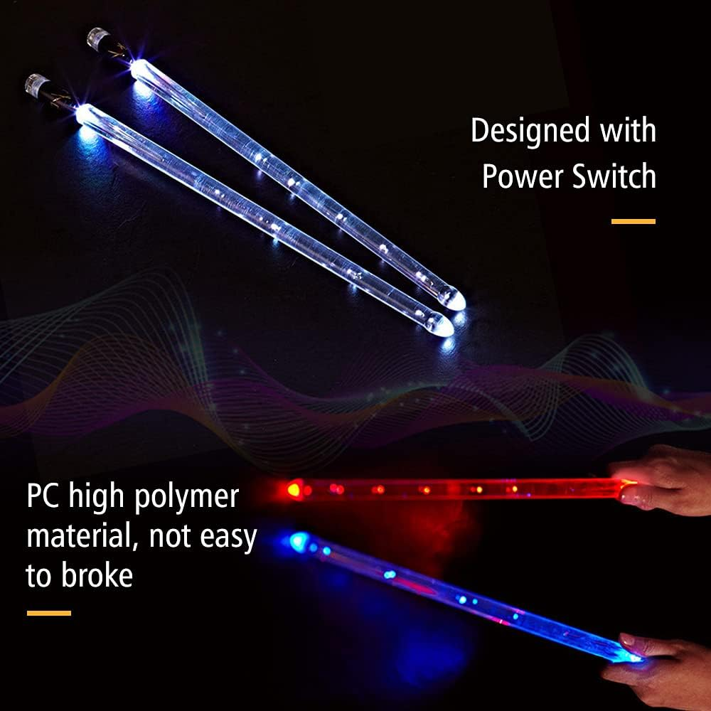 Drumstick, LED Light up Drumsticks Jazz Drum Sticks 15 Gradient Colorful Lights USB Charging with On/Off Switch Drumstick Drum Set Accessories image number 4