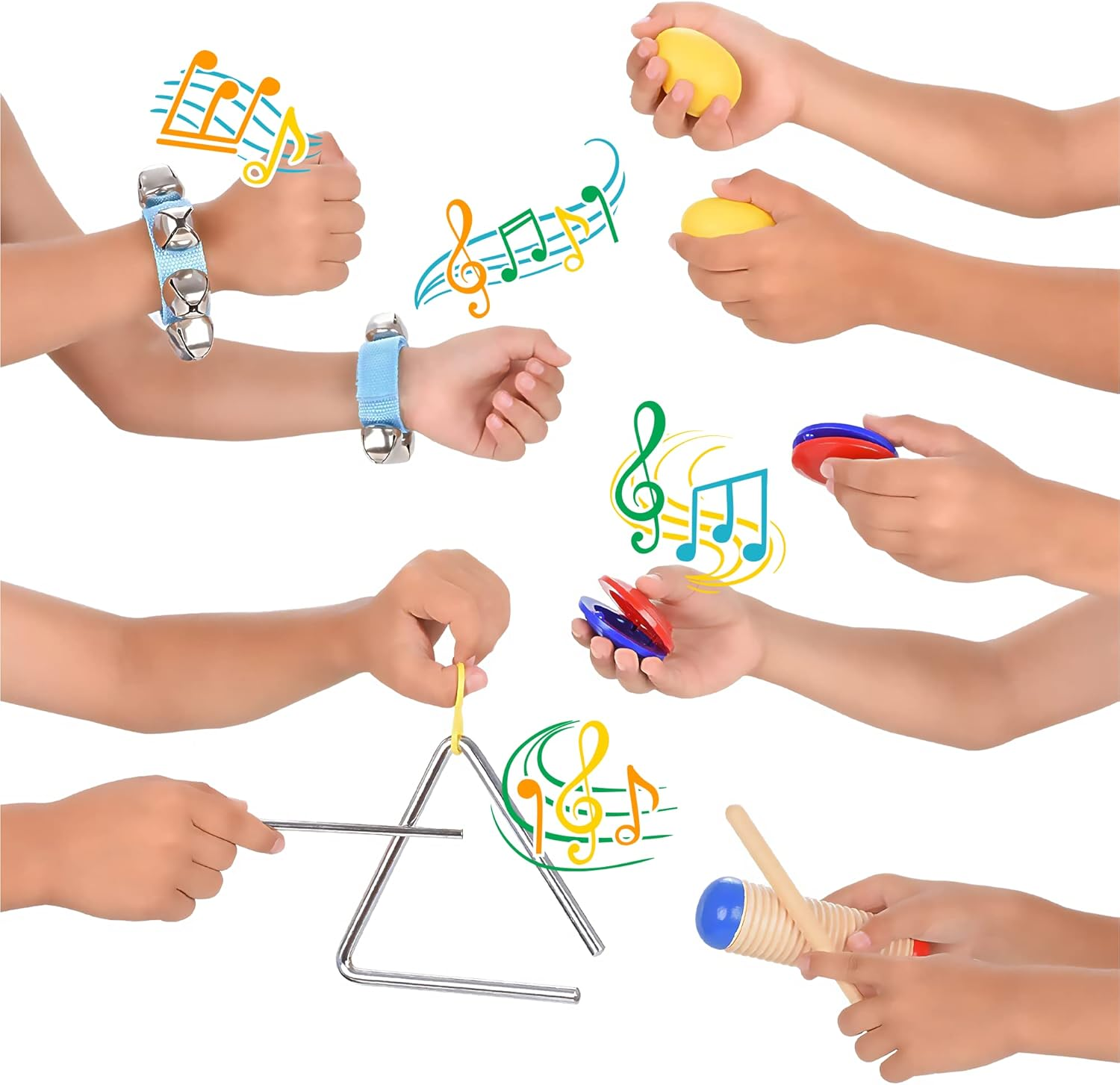 Musical Instrument Set 16 PCS | Rhythm & Music Education Toys for Kids | Clave Sticks, Shakers, Tambourine, Wrist Bells & Maracas for Kids | Natural Toys with Carrying Case by Boxiki Kids image number 2