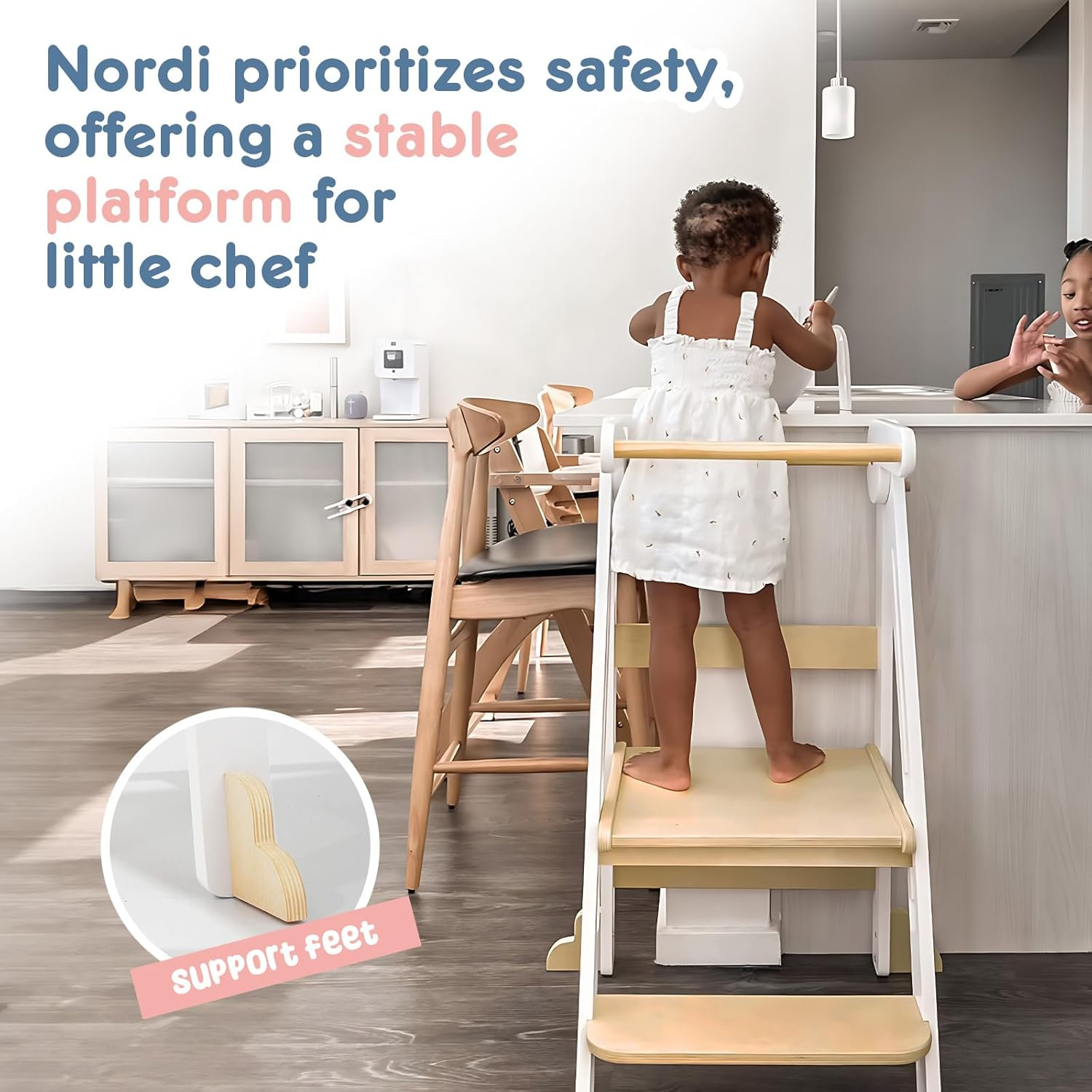 HARPPA Toddler Learning Tower, Kids Kitchen Step Stool Foldable Toddler Kitchen Tower with 3 Adjustable Heights, Suitable Age for 1.5-6 Years, Montessori Standing Tower (White) image number 6