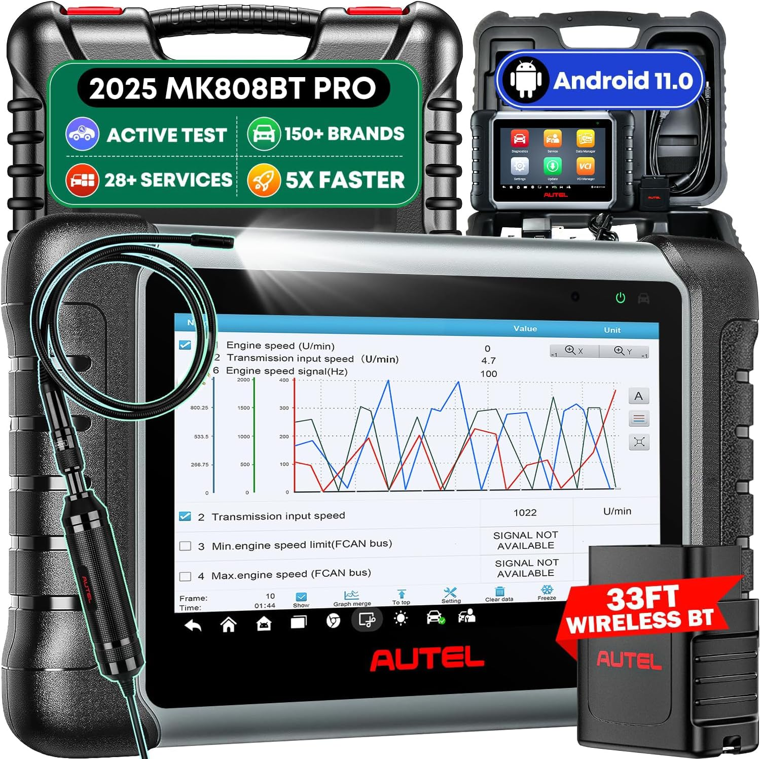 Autel Maxicom MK808BT PRO W/ $99 MV108S, 2025 OS 11 Full Bidirectional Scan Tool, 28+ Services, Active Test, All System Diagnostic Scanner, Work W/ BT506 Battery Tester, up of MK808S, MX808S, MK808Z image number 1