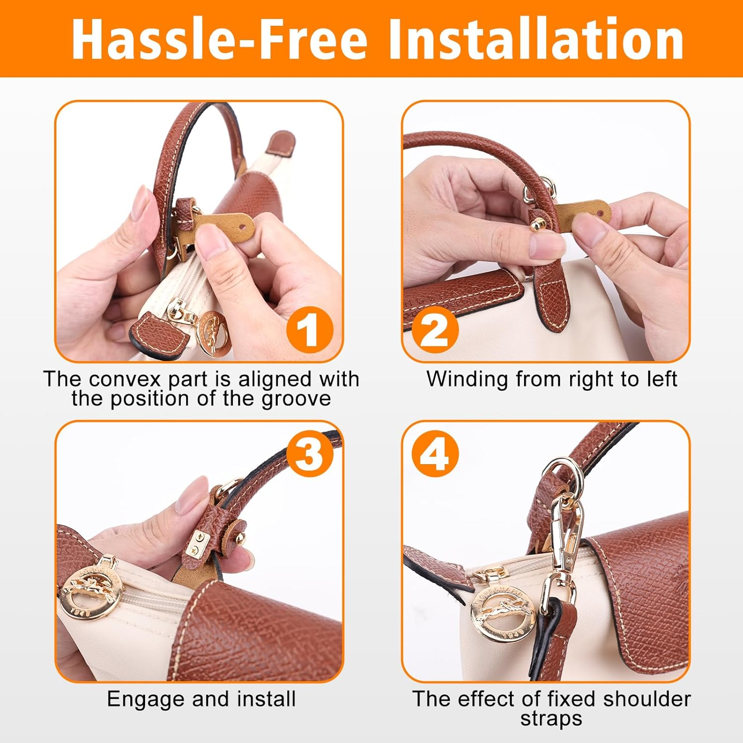 2Sets Mini Bag Strap Kit and Organizer Compatible with Longchamp, Folding Tote Bag Organizer Insert, Punch-Free Adjustable Buckle Strap Design, Multi-Pocket Felt Handbag Organizer, (1.2Cm) image number 4