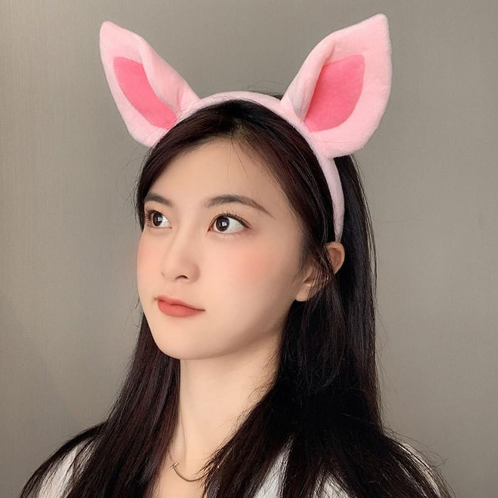 FRCOLOR 4Pcs Cute Plush Pig Ears Headband Elastic Animal Hair Hoop for Boy Girl Adults Soft Cosplay Accessory for Halloween Parties Skincare Everyday Wear image number 1