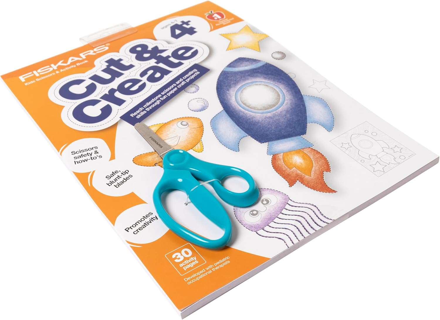 Fiskars Cut & Create Activity Book with 5In Kids Scissors - Gifts for Kids - Ages 4+