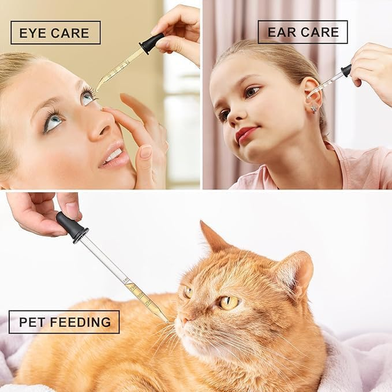 Pack of 2 Glass Eye Dropper with Measurement Glass Medicine Droppers Tool Long Short Bent Straight Tip Calibrated Pipettes Dropper Accurate Dose Dropper Measurer for Essential Oils Ear Lab (2) image number 6